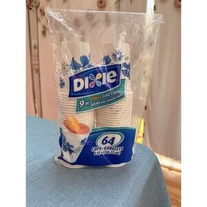 Sealed 64 Dixie 9 oz Cold Cups Blue Flowers Floral  Paper